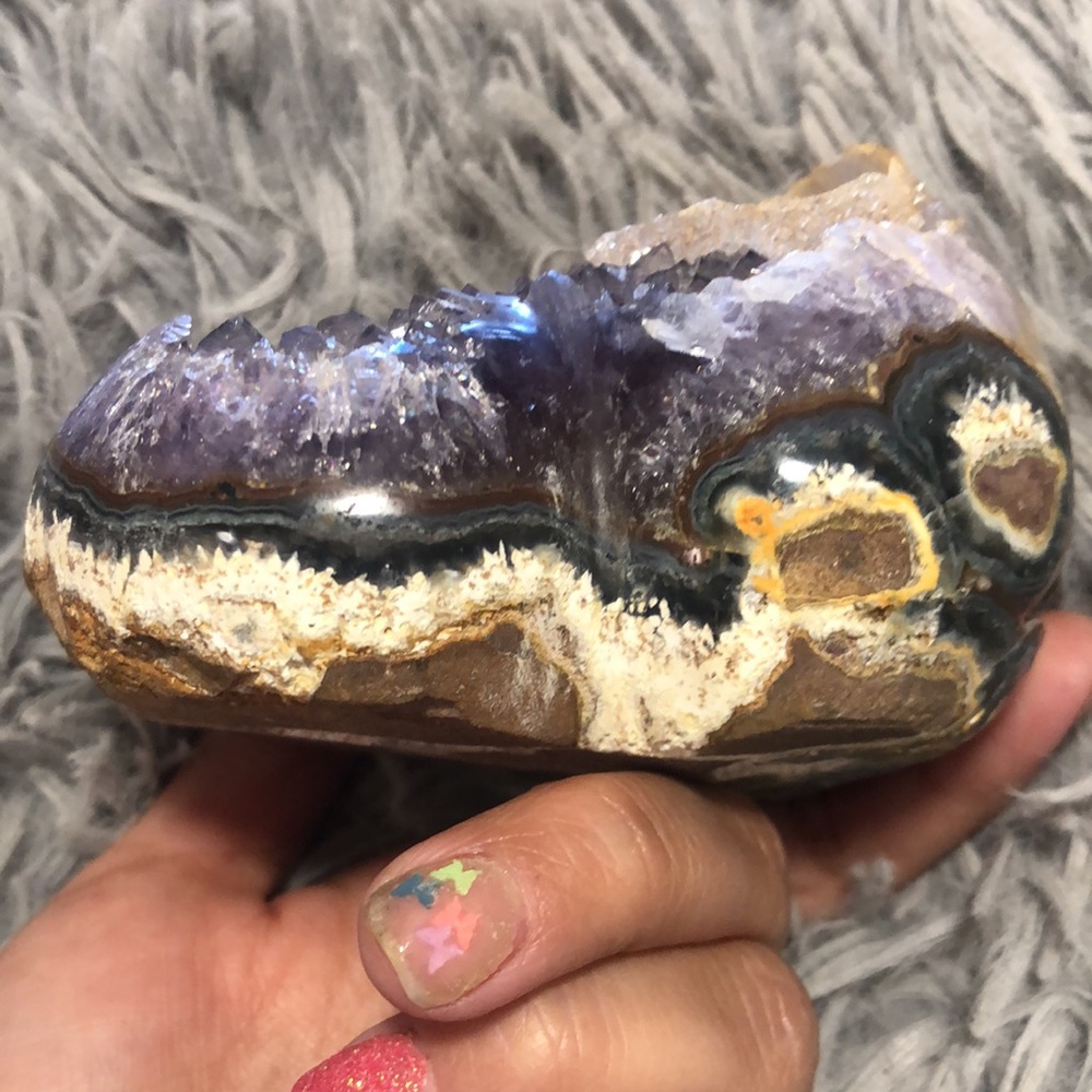 Amethyst Heart Crystal With Many Calcite Inclusions - Picture 10 of 17